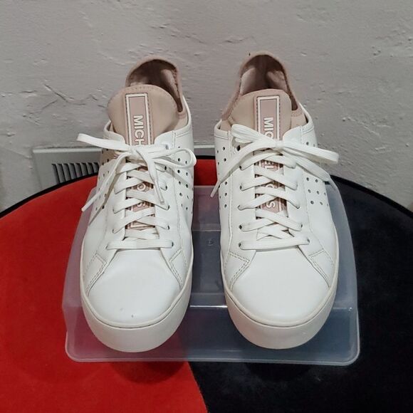 Michael Kors Platform Ace Sneaker in White & Blush Pink Rose Gold Size 7.5 - Picture 3 of 16